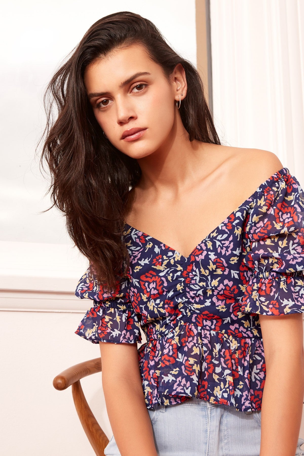 INFRARED TOP - NAVY W SCARLET WATERCOLOUR