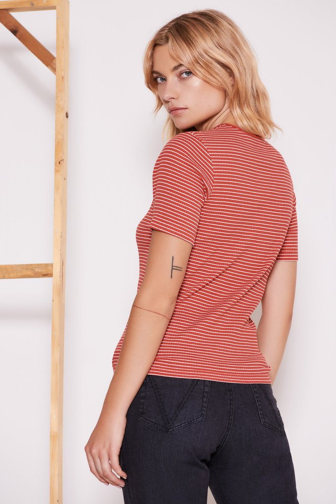 ESSAY STRIPE T-SHIRT - BURNT ORANGE W WHITE